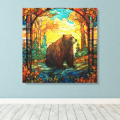 ステンドグラスベアーカンバスアート キャンバスプリント (インサイチュ (ウッドフロア))