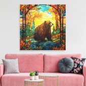 ステンドグラスベアーカンバスアート キャンバスプリント (インサイチュ (リビング))