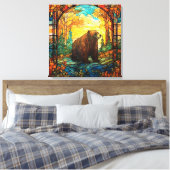 ステンドグラスベアーカンバスアート キャンバスプリント (インサイチュ (寝室))