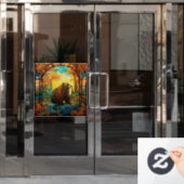 ステンドグラスベア窓にしがみつく ウィンドウサイン (オフィスドア)