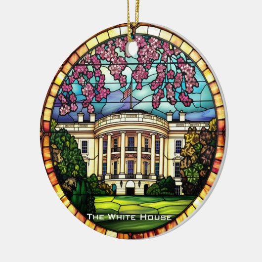 ステンドグラスホワイトハウスファミリーバケーションオーナメント セラミックオーナメント (左)
