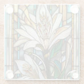 ステンドグラスホワイトリリーイラストレーション ガラスコースター (裏面)