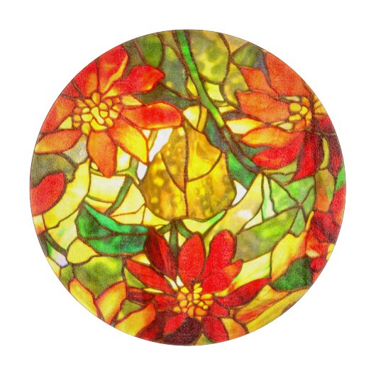 ステンドグラスポインセチア花ヴィンテージフローラ カッティングボード (正面)