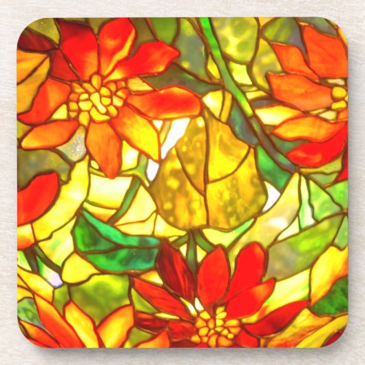 ステンドグラスポインセチア花ヴィンテージフローラ コースター (正面)