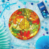 ステンドグラスポインセチア花ヴィンテージフローラ ペーパープレート (パーティー)