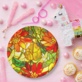 ステンドグラスポインセチア花ヴィンテージフローラ ペーパープレート (パーティー)