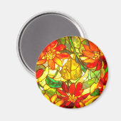 ステンドグラスポインセチア花ヴィンテージフローラ マグネット (正面/裏面)