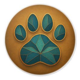 ステンドグラスポーティール(緑がかった色)&金ゴールドモザイクセラミックノブ セラミックノブ