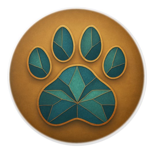 ステンドグラスポーティール（緑がかった色）&金ゴールドモザイクセラミックノブ セラミックノブ (正面)