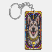 ステンドグラスポートレートの美しい犬 キーホルダー (正面左)