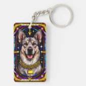 ステンドグラスポートレートの美しい犬 キーホルダー (裏面)