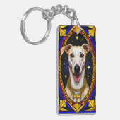 ステンドグラスポートレートの美しい犬 キーホルダー (正面左)