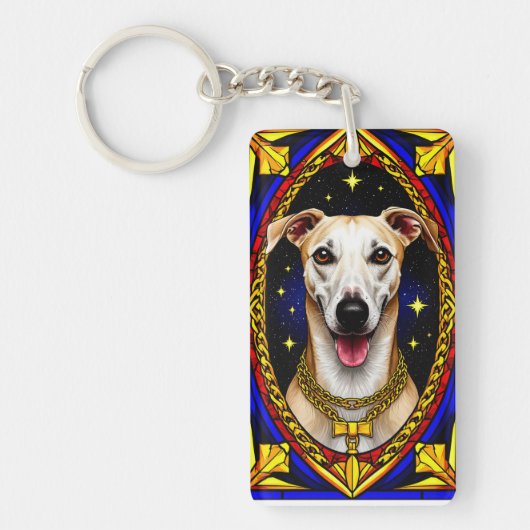 ステンドグラスポートレートの美しい犬 キーホルダー (正面)