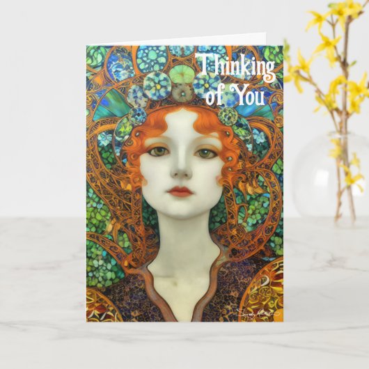 ステンドグラスポートレートの美女スタイル カード (黄色い花)