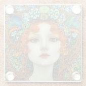 ステンドグラスポートレートの美女スタイル ガラスコースター (裏面)