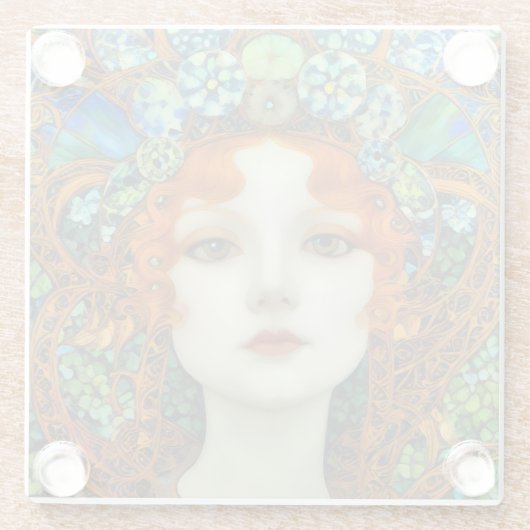 ステンドグラスポートレートの美女スタイル ガラスコースター (裏面)