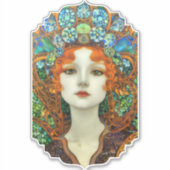 ステンドグラスポートレートの美女スタイル シール (正面)