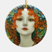 ステンドグラスポートレートの美女スタイル セラミックオーナメント (正面)