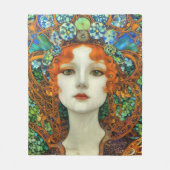 ステンドグラスポートレートの美女スタイル フリースブランケット (正面)