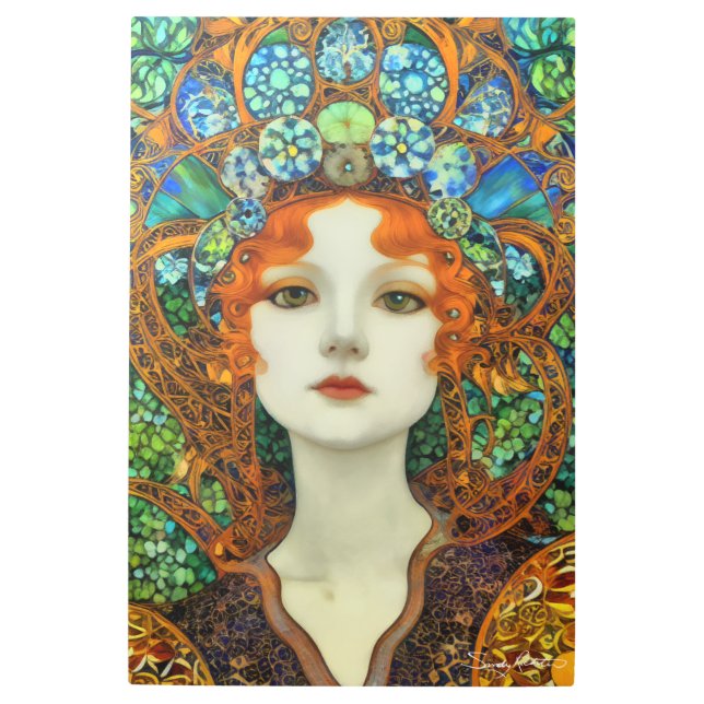 ステンドグラスポートレートの美女スタイル メタルプリント (正面)