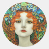 ステンドグラスポートレートの美女スタイル ラウンドシール (正面)