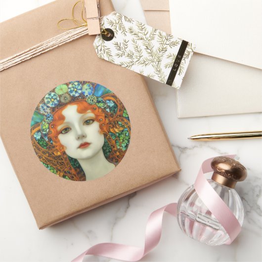 ステンドグラスポートレートの美女スタイル ラウンドシール (ギフト)