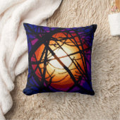 ステンドグラスムーン抽象芸術 クッション (ブランケット)