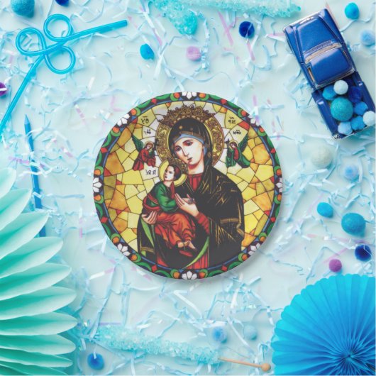 ステンドグラスメリーおよびイエス・キリスト ペーパープレート (パーティー)