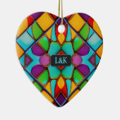 ステンドグラスモダンカップルパーソナライズされたクリスマス セラミックオーナメント (右)