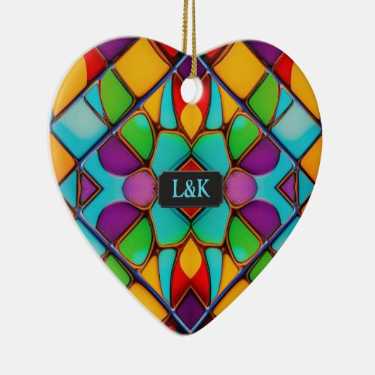 ステンドグラスモダンカップルパーソナライズされたクリスマス セラミックオーナメント (右)