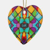 ステンドグラスモダンカップルパーソナライズされたクリスマス セラミックオーナメント (左)