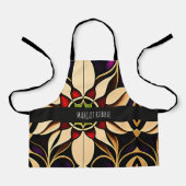 ステンドグラスユリ赤モザイクパターン エプロン (正面)