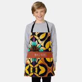 ステンドグラスユリ黄色の花モザイクパターン エプロン (着用した状態)