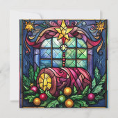 ステンドグラスユール(キリスト降誕祭)ログウィンター至ホリデイ カード (正面)