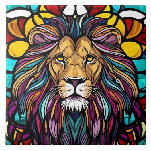 ステンドグラスリオンイラストレーション タイル (正面)