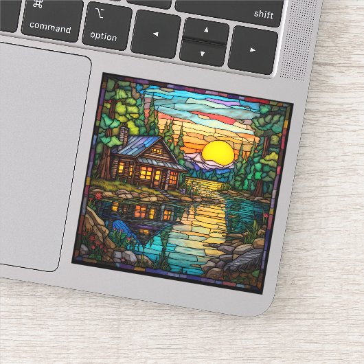 ステンドグラスルックキャビンレイクサンセットデカール シール (詳細)