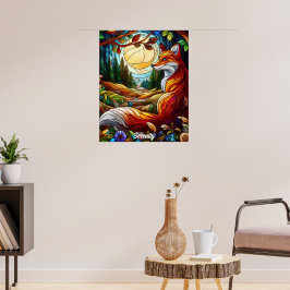 ステンドグラスルックレッドキツネ ポスター