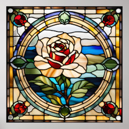ステンドグラスルック独身のバラダウンロード可能デザイン ポスター