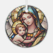 ステンドグラスヴァージンマリアとイエス ガラスオーナメント (正面)