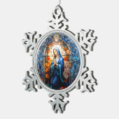 ステンドグラスヴァージンマリア・クリスチャン・カトリック スノーフレークピューターオーナメント (右)