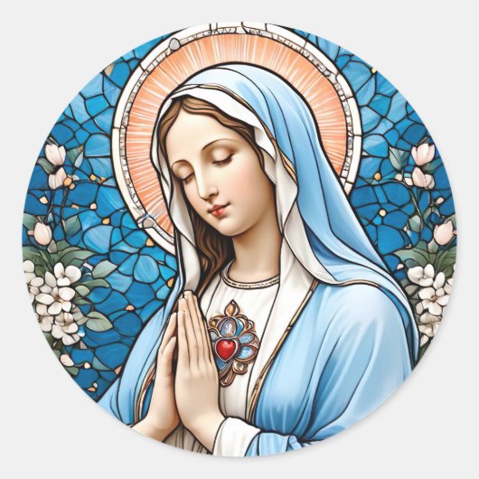 ステンドグラスヴァージンマリア・クリスチャン・カトリック ラウンドシール (正面)