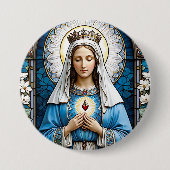 ステンドグラスヴァージンマリア・クリスチャン・カトリック 缶バッジ (正面)