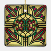 ステンドグラスヴィンテージの金ゴールドと赤 セラミックオーナメント (裏面)
