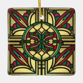 ステンドグラスヴィンテージの金ゴールドと赤 セラミックオーナメント