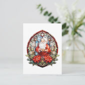 ステンドグラスヴィンテージサンタとポインセチア シーズンポストカード (スタンド正面)