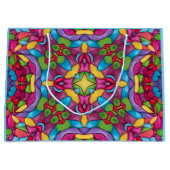 ステンドグラスヴィンテージパープル万華鏡のように千変万化するパターン ラージペーパーバッグ (正面)