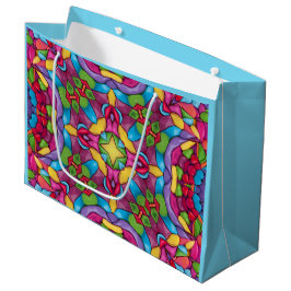 ステンドグラスヴィンテージパープル万華鏡のように千変万化するパターン ラージペーパーバッグ