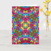 ステンドグラスヴィンテージ紫万華鏡のように千変万化するパターン カード (黄色い花)