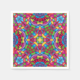 ステンドグラスヴィンテージ紫万華鏡のように千変万化するパターン スタンダードカクテルナプキン