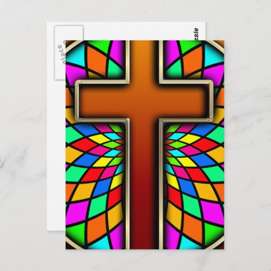 ステンドグラス付き十字架 ポストカード (正面/裏面)